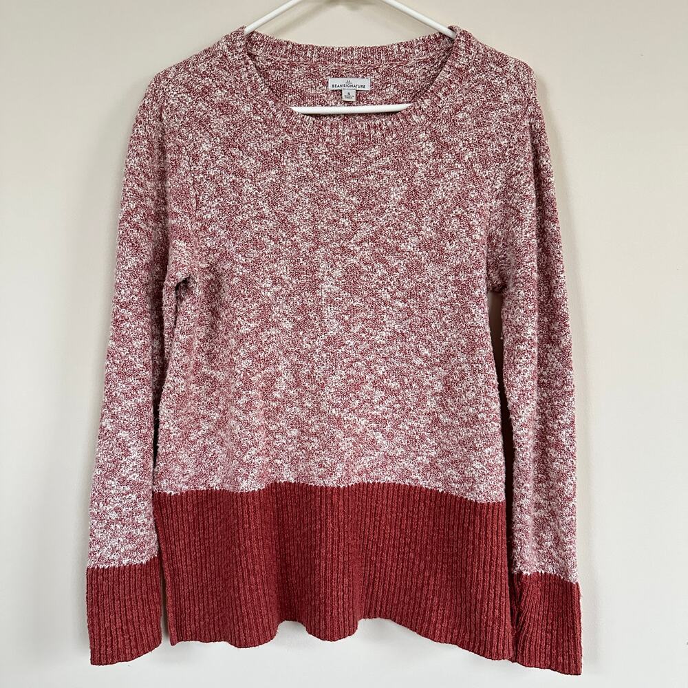 L.L. Bean Signature Knit Sweater Color Block Round Neck Long Sleeve Split Hem S